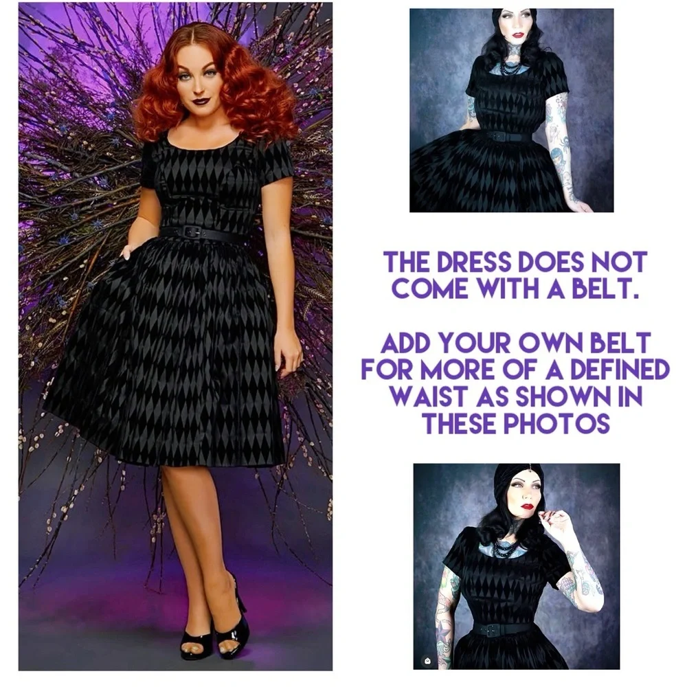 Pinup couture  Gena Dress In Black Flocked Harlequin  short sleeve small NWT - Picture 5 of 8